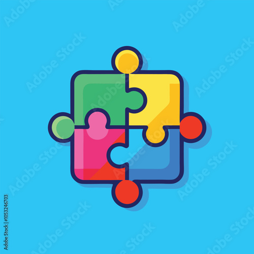 Four colorful puzzle pieces fit together perfectly, symbolizing teamwork and problem solving.