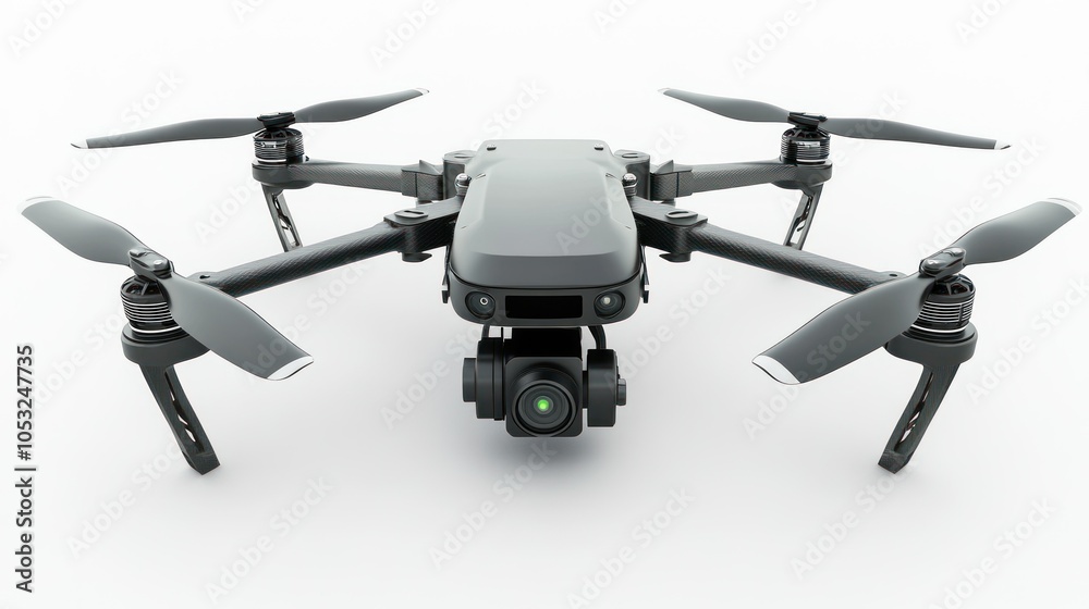 Black Drone with Four Propellers and a Camera Black Drone with Four Propellers and a Camera