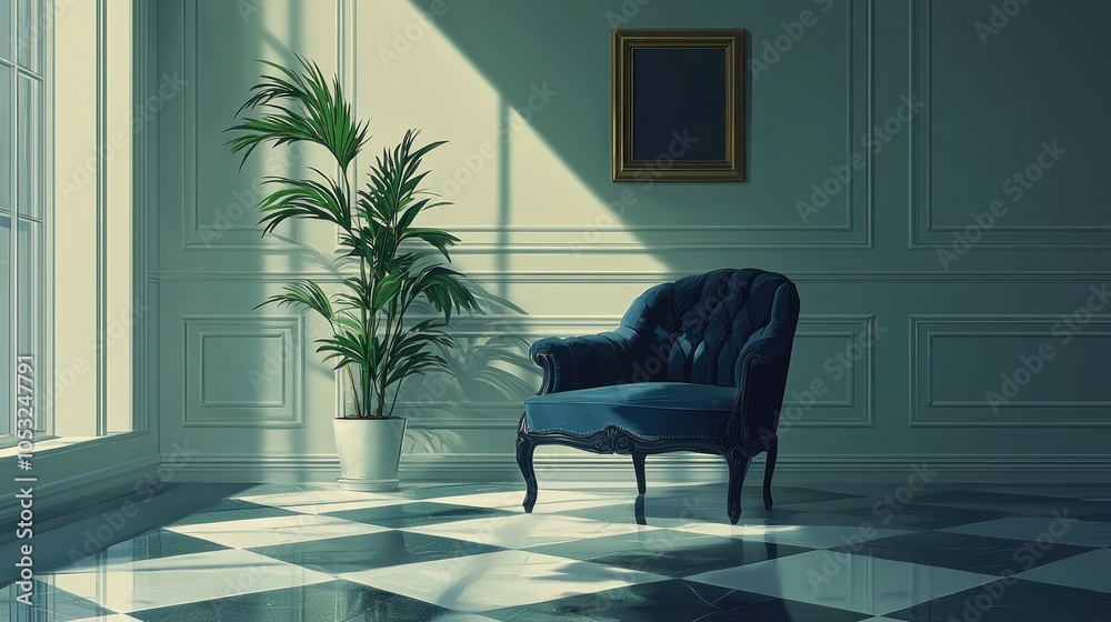 Naklejka premium Solitary Armchair in a Sunlit Room