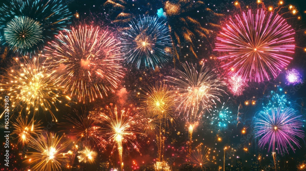 Fototapeta premium A breathtaking fireworks display lighting up the night sky in a colorful celebration