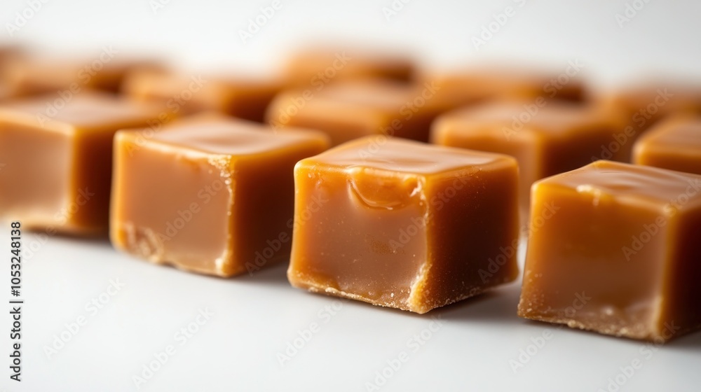 Close-up of Caramel Candies Arranged on White Surface Close-up of Caramel Candies Arranged on White Surface