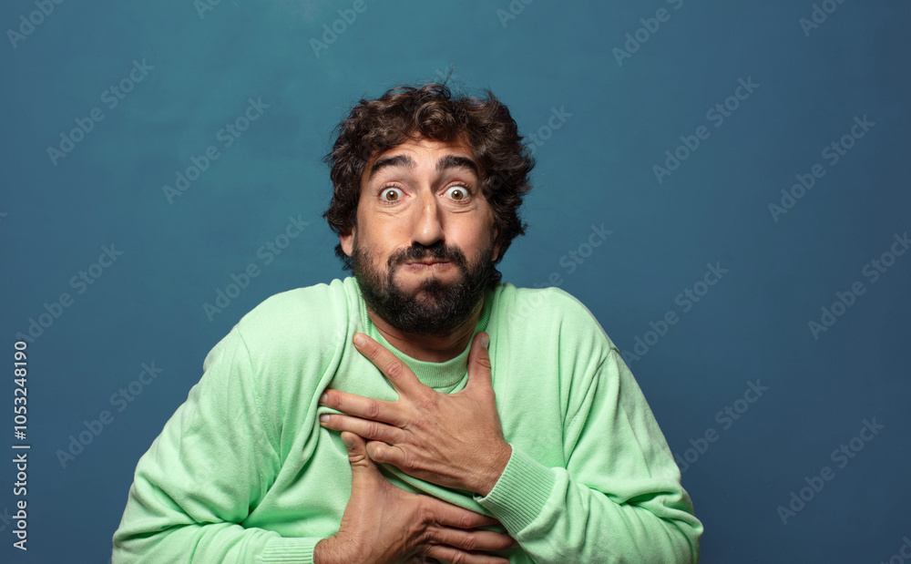 with a goofy, crazy, surprised expression, puffing cheeks, feeling stuffed, fat and full of food with a goofy, crazy, surprised expression, puffing cheeks, feeling stuffed, fat and full of food
