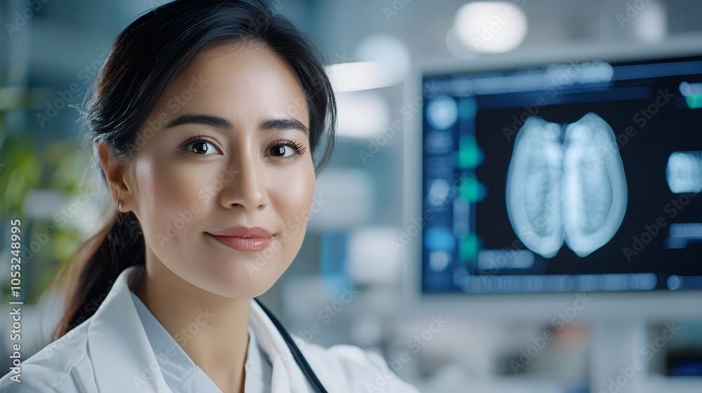 Futuristic female doctor or medical researcher using an advanced holographic display to analyze complex healthcare data and drive medical research advancements Futuristic female doctor or medical researcher using an advanced holographic display to analyze complex healthcare data and drive medical research advancements