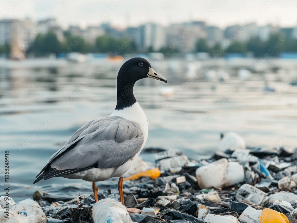 Fototapeta premium Pollution Impact on Wildlife in Water Sources