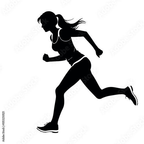 a woman running vector silhouette, black color silhouette