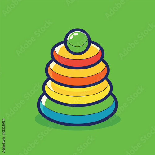 Colorful stacking toy with five rings and a ball on top, perfect for little hands.