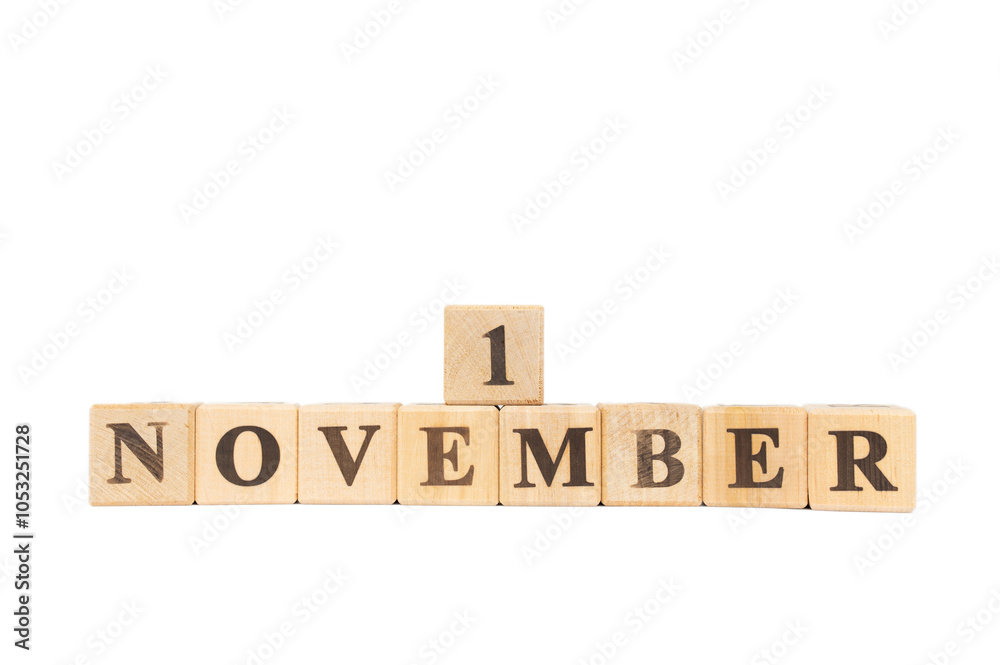November 1, Date design with wooden cube isolated white background. All Saints Day, Independence Day, Diwali, Haryana Day, Laxmi Puja, Deepavali, First thermonuclear bomb tested November 1, Date design with wooden cube isolated white background. All Saints Day, Independence Day, Diwali, Haryana Day, Laxmi Puja, Deepavali, First thermonuclear bomb tested