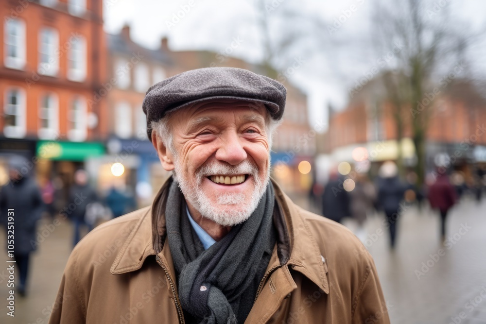 Portrait of an old man with grey beard and cap on the street Portrait of an old man with grey beard and cap on the street