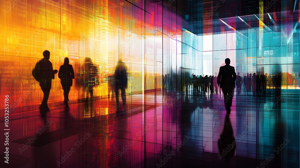 Network background concept with business people silhouette working in the office. Double exposure and network effects. Network background concept with business people silhouette working in the office. Double exposure and network effects.
