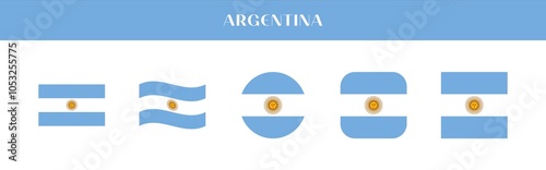 Set of Argentina national flag icons in various styles on transparent background
