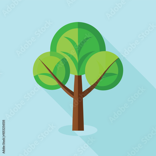 A simple illustration of a tree with green leaves and a brown trunk against a light blue background.