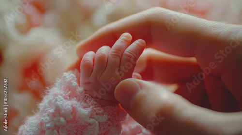 Tender Touch of Newborn's Tiny Hand photo