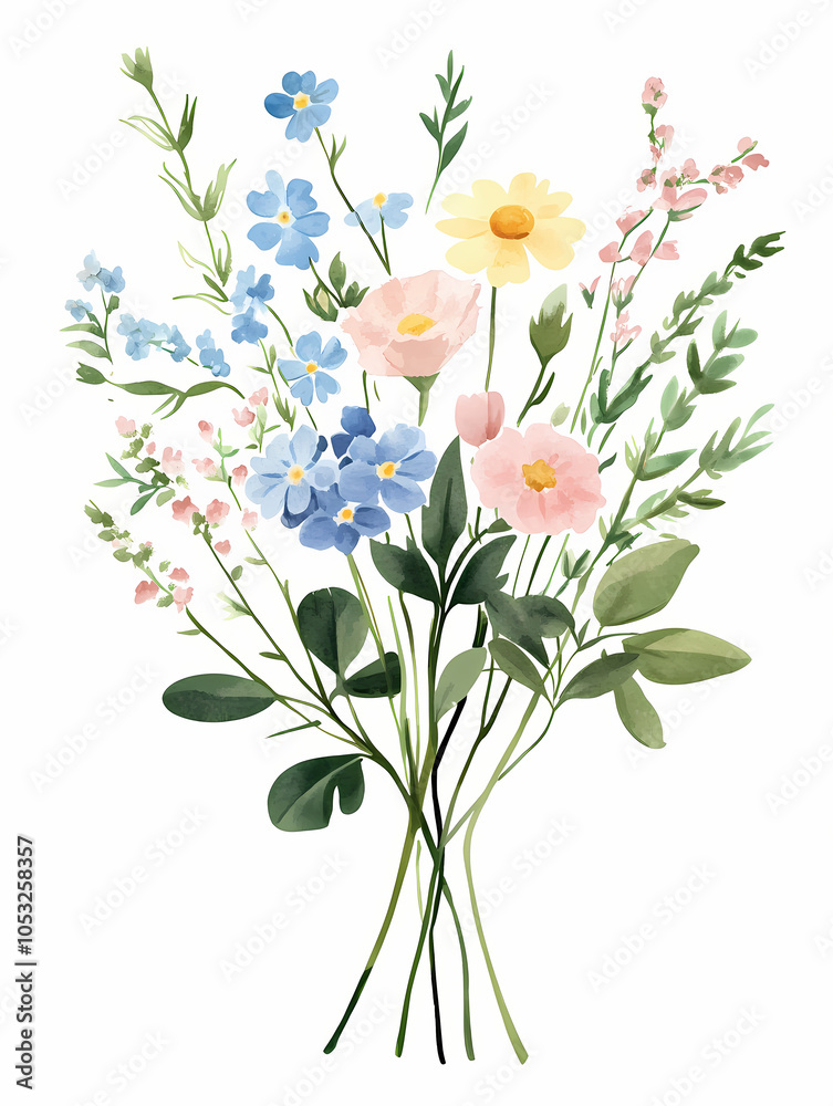 Obraz premium bunch of wild flower sprigs , watercolor floral bouquet isolated on a white background 