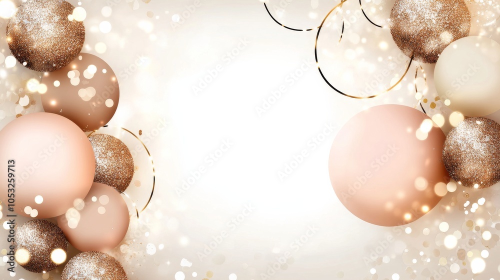 The image showcases a bokeh effect with festive golden and peach tones, adorned with glittering spheres, set against a bright background evoking celebration. The image showcases a bokeh effect with festive golden and peach tones, adorned with glittering spheres, set against a bright background evoking celebration.