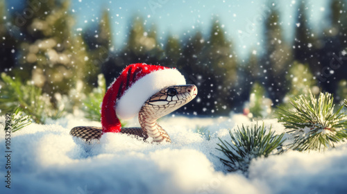 Adorable Baby Snake Playing in Winter Wonderland Scene