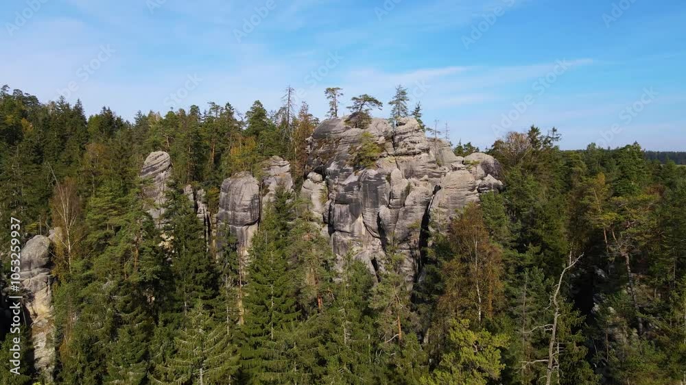 Aerial view of the Teplice Rocks, landscape of the Adrspach-Teplice Mountain Park in the Broumov Uplands region of Bohemia, Czech Republic Aerial view of the Teplice Rocks, landscape of the Adrspach-Teplice Mountain Park in the Broumov Uplands region of Bohemia, Czech Republic