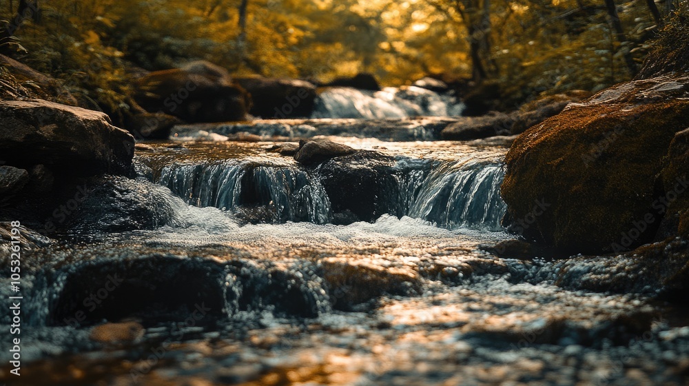 Fototapeta premium Close-up of a Cascading Stream in a Forest