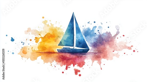 Watercolor sailboat illustration with vibrant colors on a white background. photo