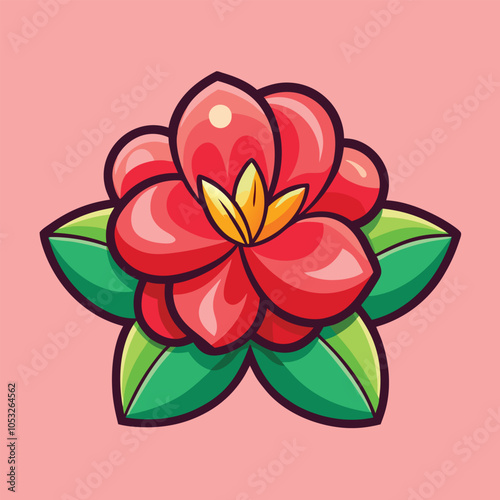 A vibrant red flower with green leaves, a perfect illustration for spring or summer.