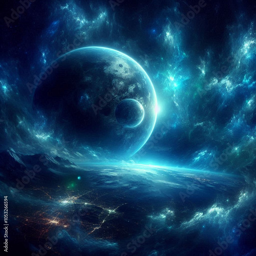 Blue Planet in Space: Dark Fantasy Background photo