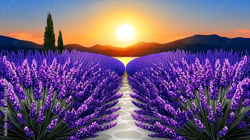 Fototapeta premium Lavender sunset path