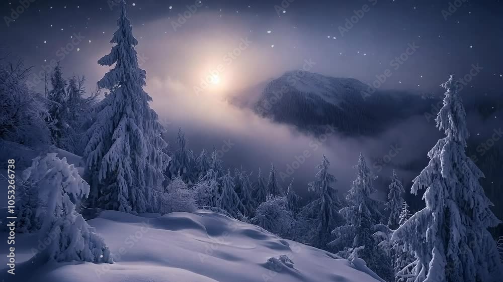 Majestic Snowy Forest Under a Full Moonlit Winter Sky Majestic Snowy Forest Under a Full Moonlit Winter Sky