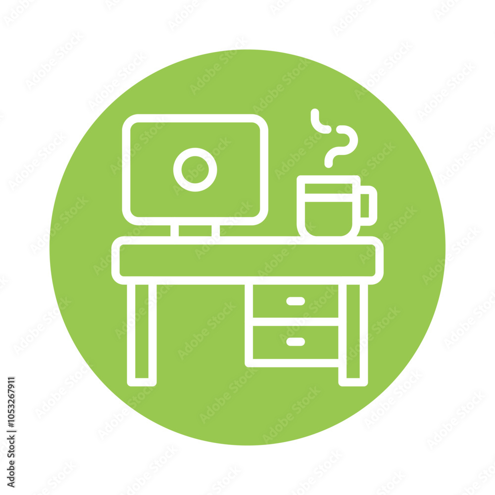 Office Desk vector Outline Circle Design icon. Workplace Symbol on White background EPS 10 File Office Desk vector Outline Circle Design icon. Workplace Symbol on White background EPS 10 File