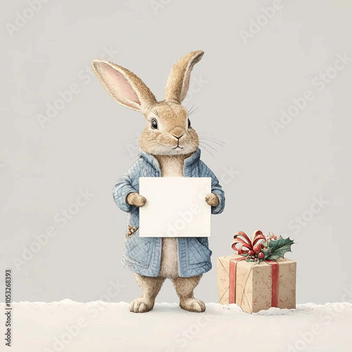 mockup white vertical greeting card , Rabbit christmas banner background