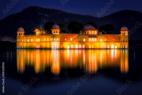 Water Palace Jal Mahal at sunset, Jaipur, Rajasthan, India photo