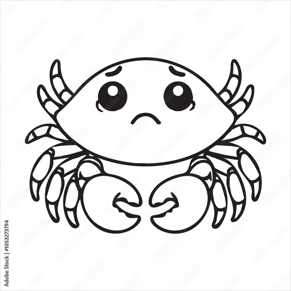 Fototapeta premium Funny Crab Expression Clipart Design - Cute Crab Face vector illustration in black and white