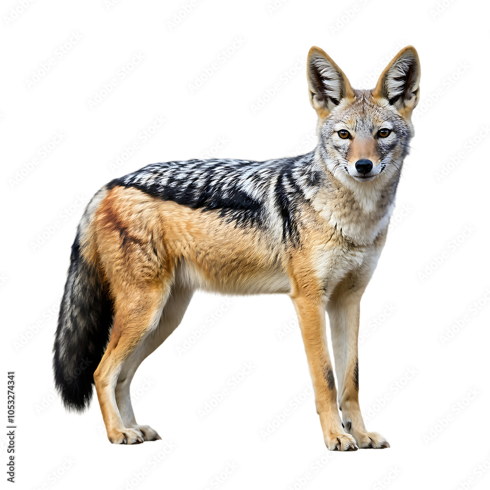 Fototapeta premium Detailed Black-Backed Jackal In Natural Pose On Transparent Background 