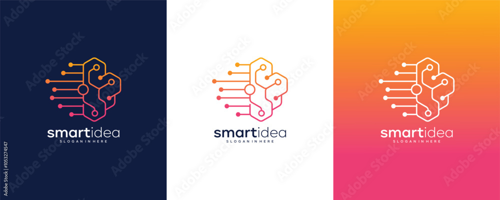 Smart Idea technology logo design, symbol brain with cloud , blub vector Smart Idea technology logo design, symbol brain with cloud , blub vector