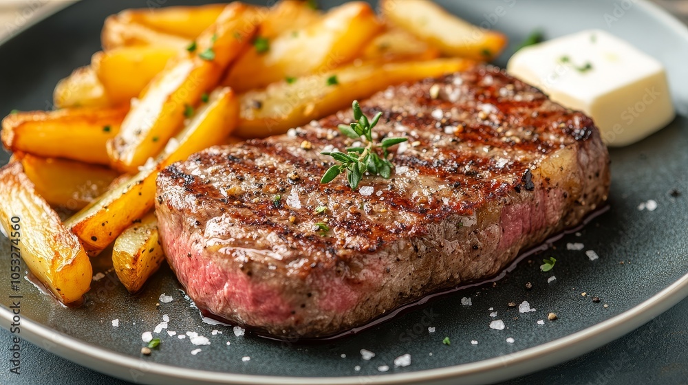 Delicious Ribeye Steak with Caramelized French Onions and Crispy French Fries, Perfectly Seasoned and Cooked to Medium-Rare, Served with Fresh Parsley Garnish for a Flavorful and Satisfying Meal Delicious Ribeye Steak with Caramelized French Onions and Crispy French Fries, Perfectly Seasoned and Cooked to Medium-Rare, Served with Fresh Parsley Garnish for a Flavorful and Satisfying Meal