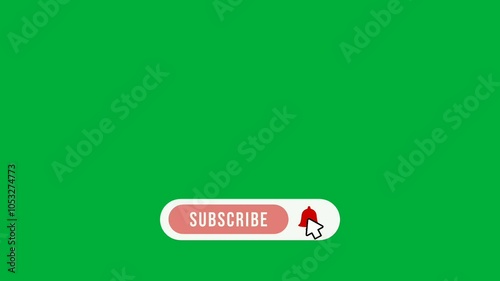 Pop up youtube like subscribe and bell icon cursor animation clicked, call to action animating Mouse Motion graphic with chroma green screen background