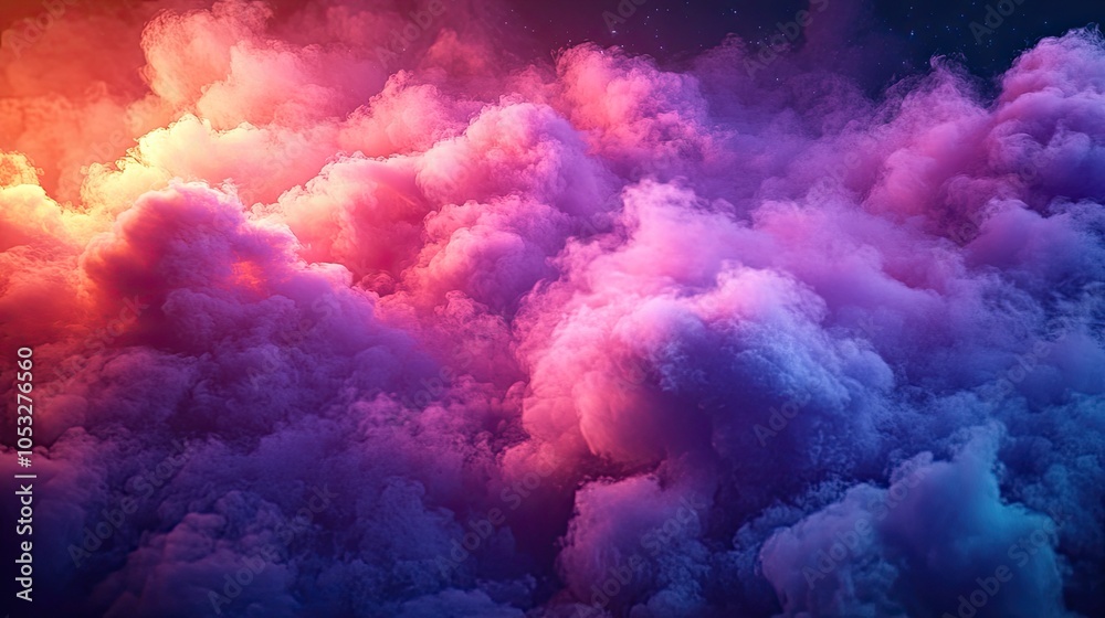 A dramatic and colorful sky with vibrant pink, purple, and orange clouds against a dark blue background. A dramatic and colorful sky with vibrant pink, purple, and orange clouds against a dark blue background.