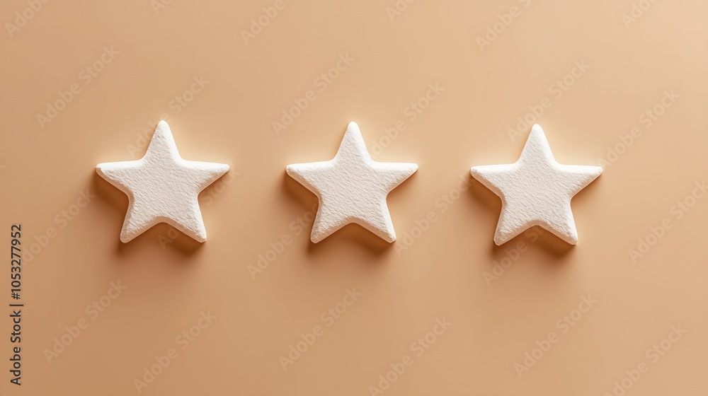 Three White Stars on a Beige Background. Illustration background for presentation 
