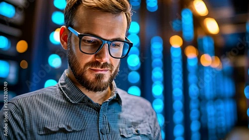 IT Specialist Working in a Server Room, data center, technician, network engineer, server rack, technology