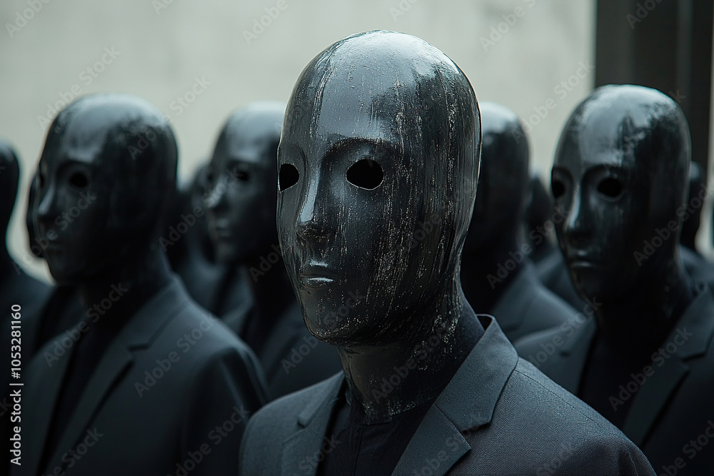 Human Rights Mask Human Rights Day. Figures of people with black masks instead of faces ...