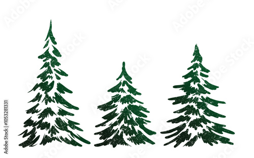 Set sketches of green fir trees.