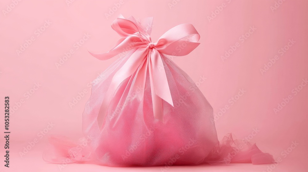 Pink Transparent Bag with Ribbons and Candy Pink Transparent Bag with Ribbons and Candy