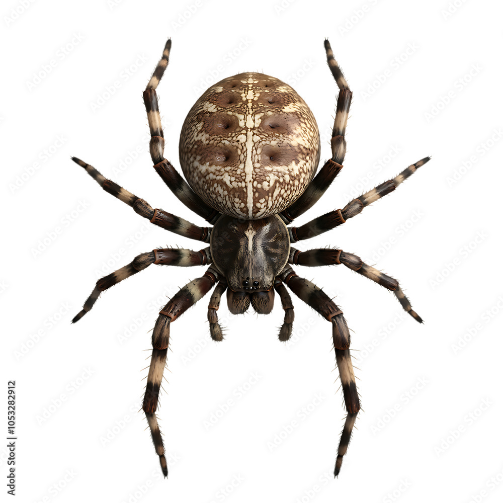 Obraz premium Close-Up Of Brown Spider With Striped Legs On Transparent Background 