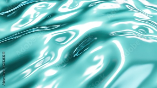 Glossy teal surface with vibrant reflections, creating a modern and fresh feel for beauty or tech products.