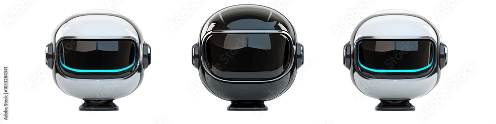 Fototapeta premium A Silver and Black Robot Head in Cartoon Style. Isolated on a Transparent Background. Cutout PNG.