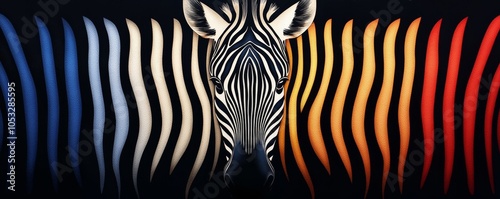 A contemporary zebra pattern, its stripes in gradient pastels, subtly blending into a black canvas for a chic and stylish design