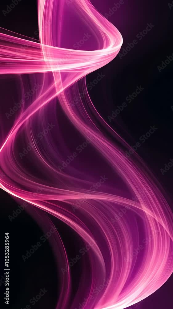 Abstract pink light waves on black background