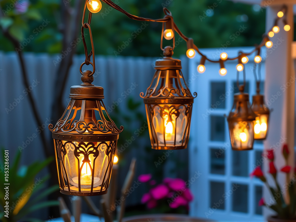Obraz premium A string of lights elegantly draped from the branches of a tree, creating a warm and inviting atmosphere.