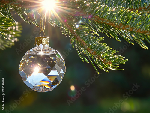 Beautifull crystal ornament hanging from a christmas tree