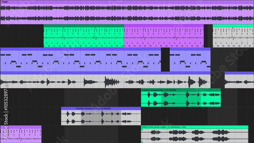 Waveform Background Digital Audio Workstation DAW program. Dj music bg.  Vector illustration