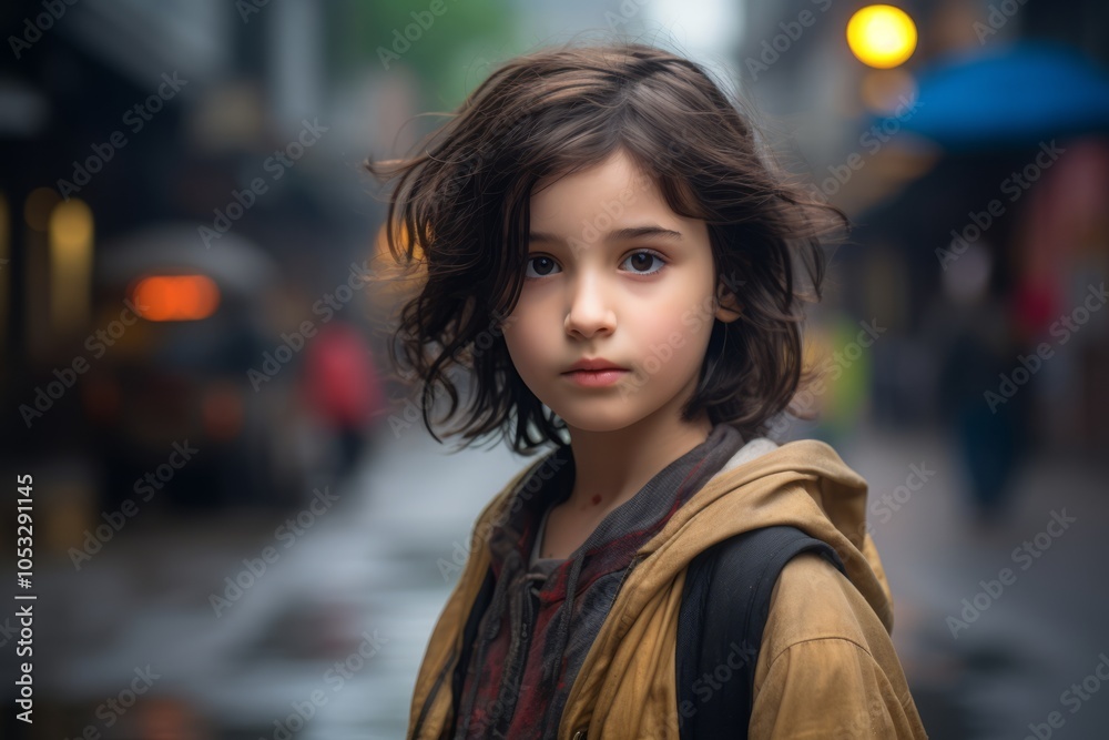 Portrait of a cute little girl on the street in the evening Portrait of a cute little girl on the street in the evening