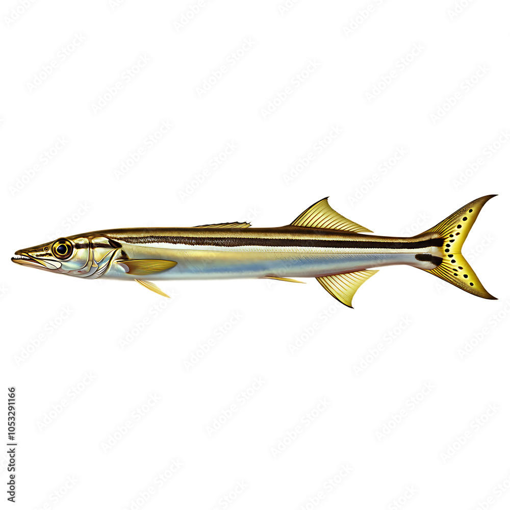Fototapeta premium Slim Ocean Predator Fish On Transparent Background 